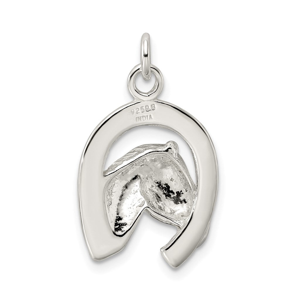 Sterling Silver Polished Horseshoe with Horse Head Pendant