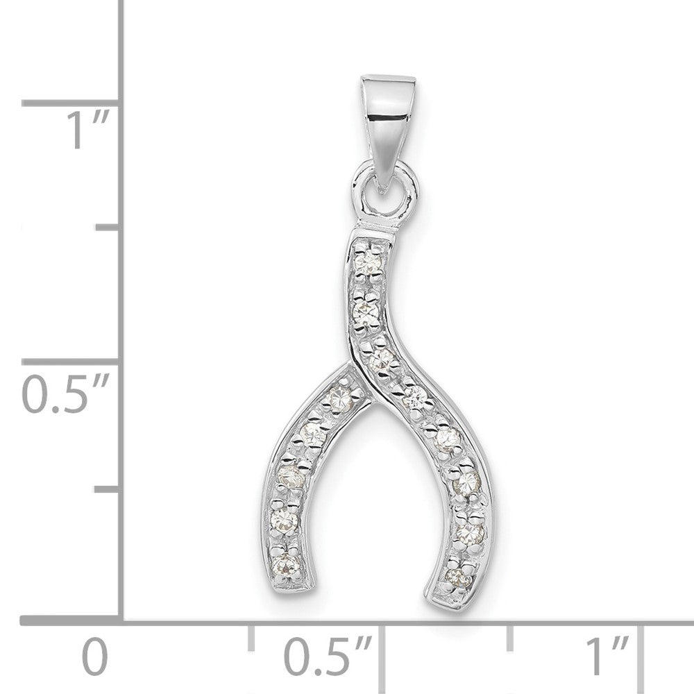 Sterling Silver Rhodium-plated Polished CZ Wishbone Pendant