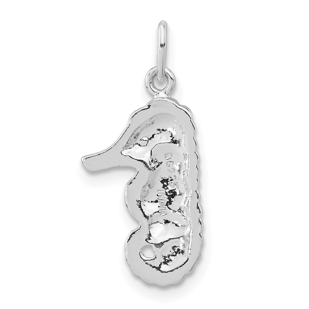 Sterling Silver Polished Black & Clear CZ Seahorse Pendant