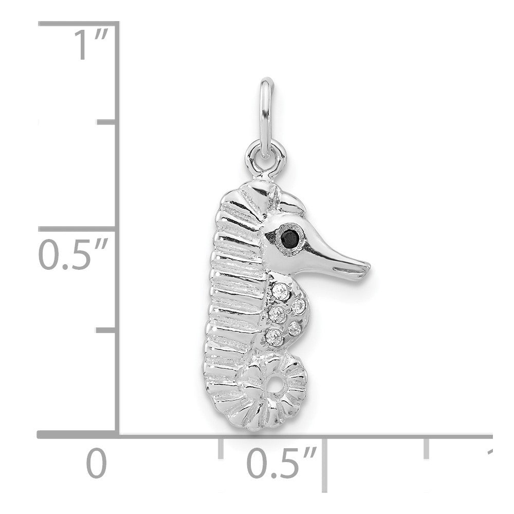 Sterling Silver Polished Black & Clear CZ Seahorse Pendant