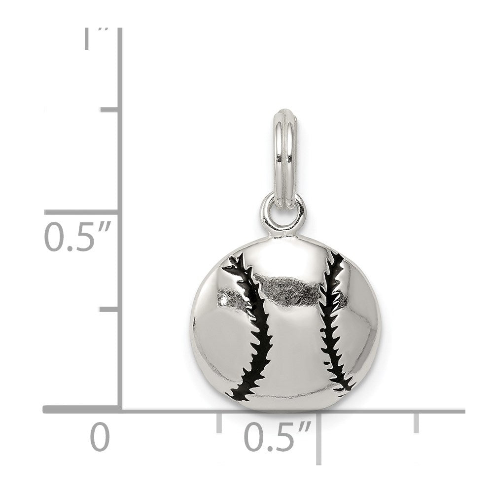 Sterling Silver Polished Enamel Baseball Pendant