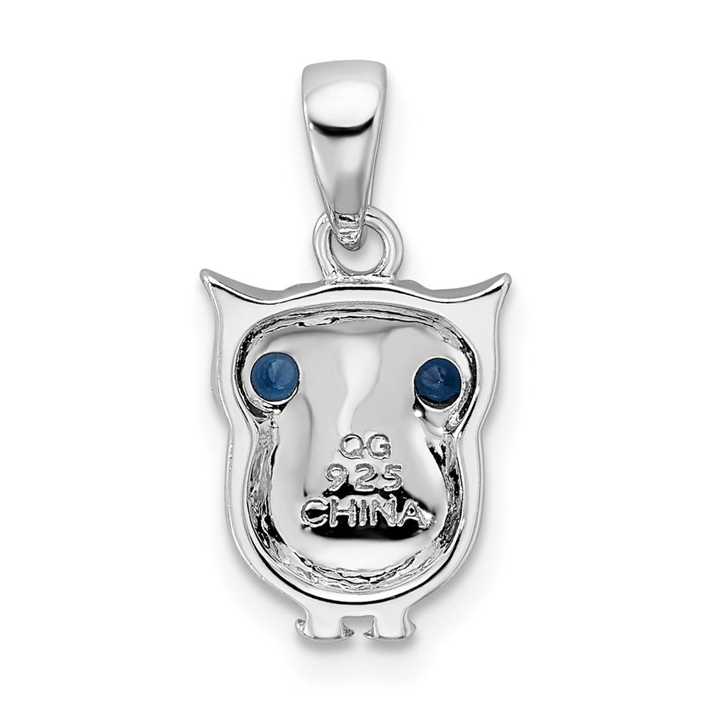 Sterling Silver Rhodium-plated with Blue Glass Owl Pendant