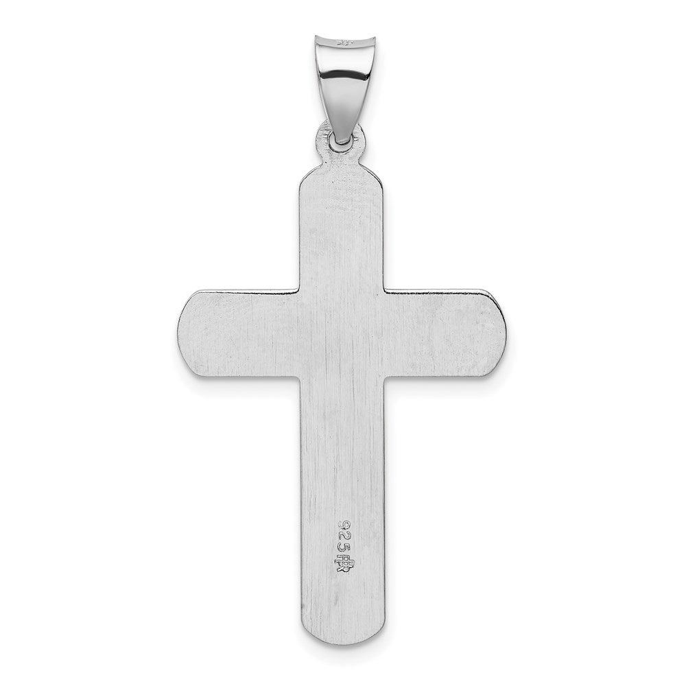 Sterling Silver Rhodium-plated Textured & Polished Cross Pendant