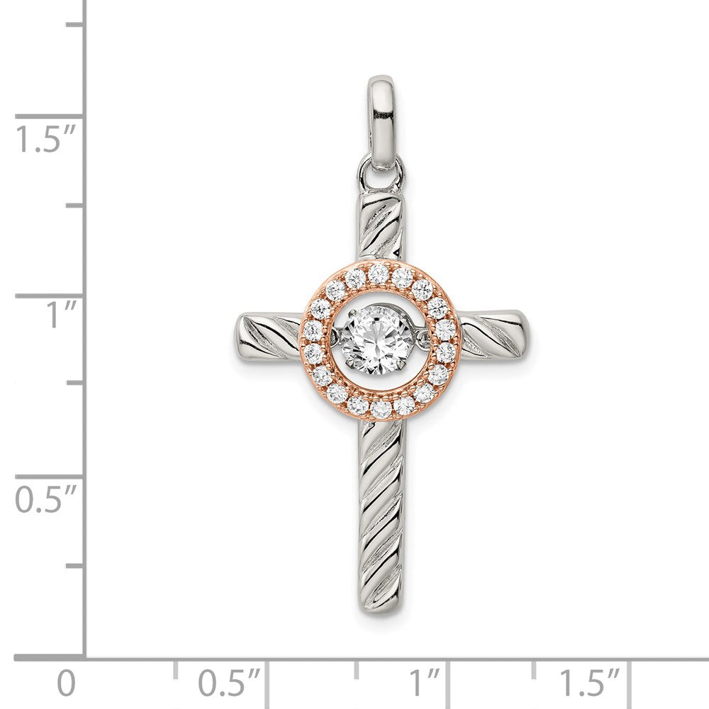 Sterling Silver Plat-plate Rose & Gold-tone Vibrant Swar Zirconia Cross Pen