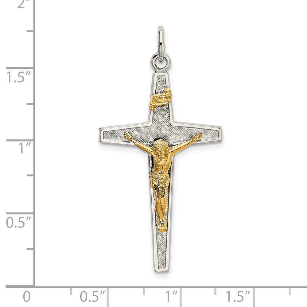 Sterling Silver & Gold-plated Polished and Textured INRI Crucifix Pendant