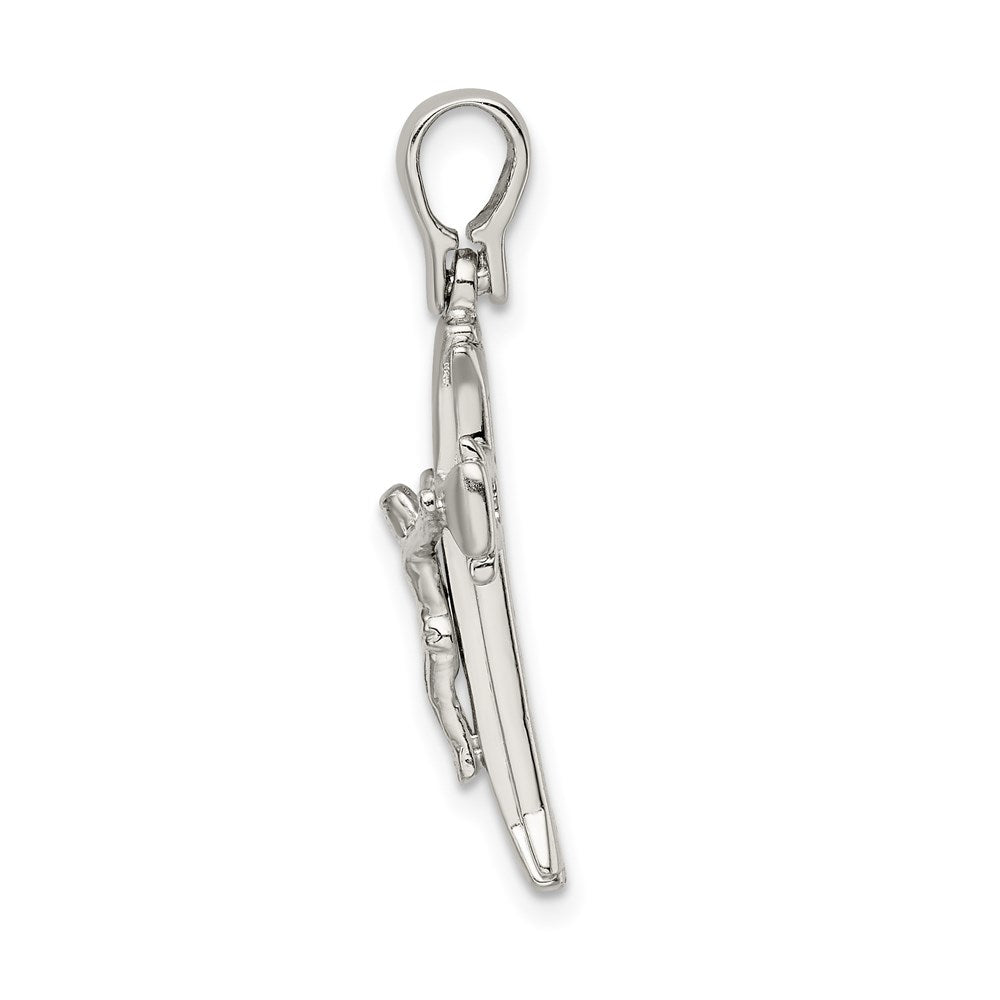 Sterling Silver Rhodium-plated Satin & Polished Crucifix Pendant