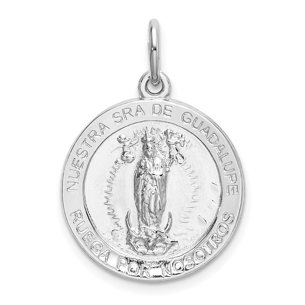 Sterling Silver Rhodium-plated Spanish Lady of Guadalupe Medal Pendant