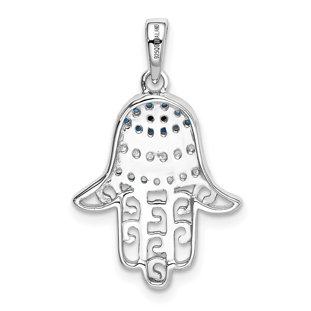 Sterling Silver Rhodium Black/White CZ Syn. Sapphire Chamseh Pendant