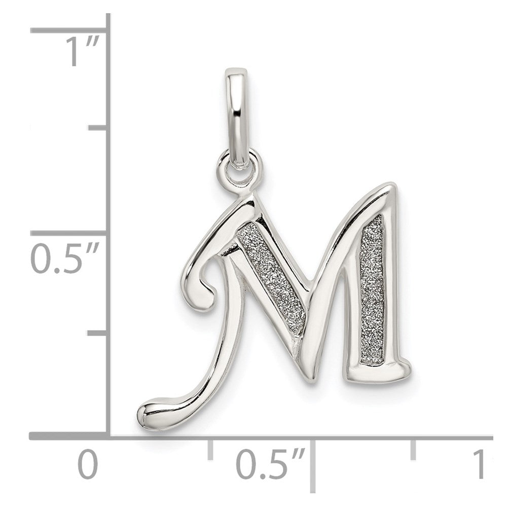 Sterling Silver Polished Glitter Enamel Letter M Initial Charm