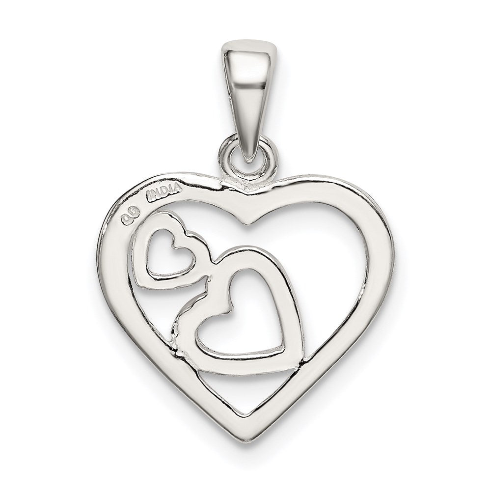 Sterling Silver Polished Red and Pink Enameled Hearts Pendant