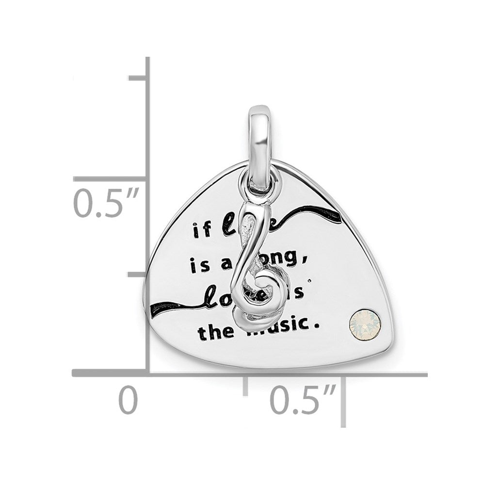 Sterling Silver RH-plated Crystal Antique Guitar Pendant