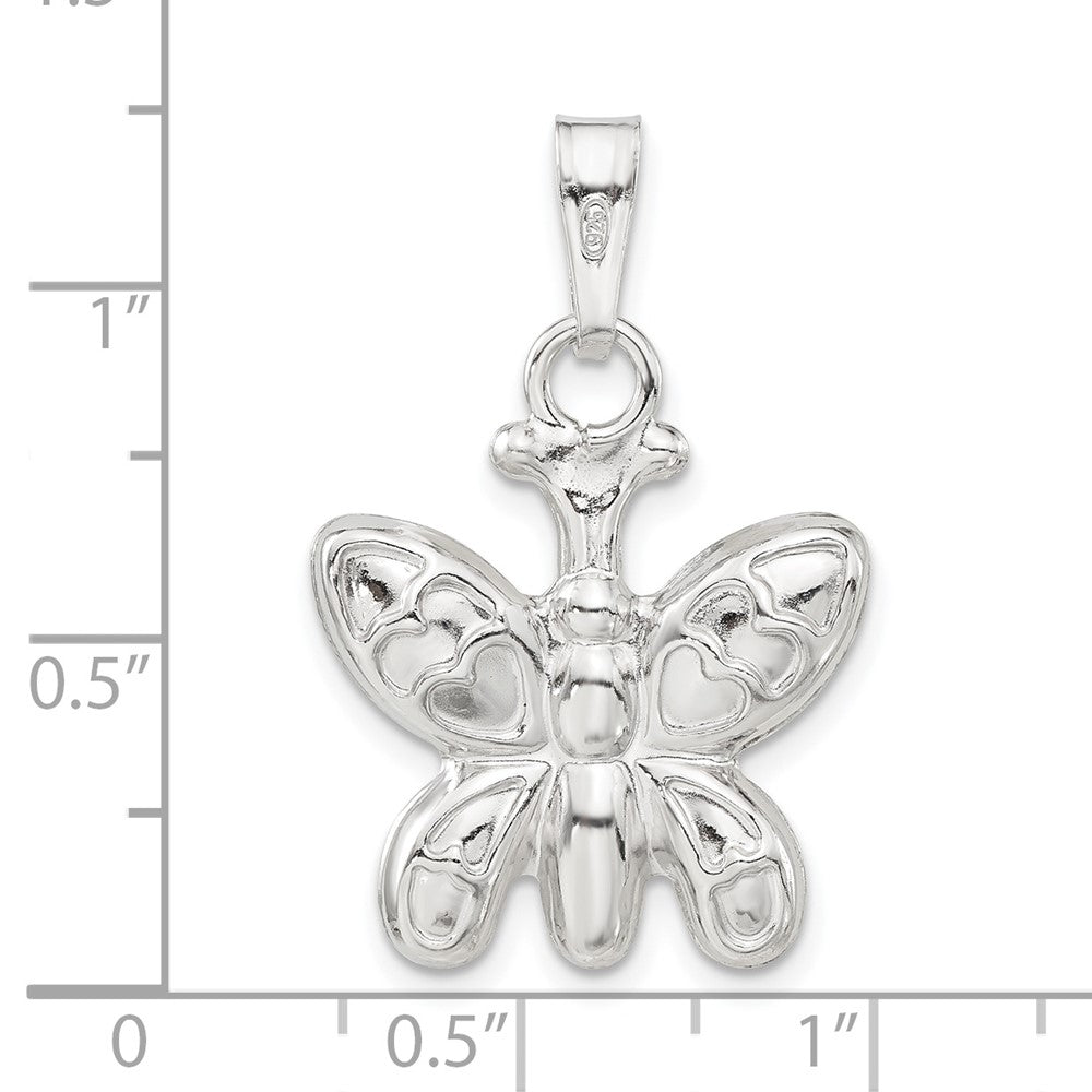 Sterling Silver Rhodium-plated Polished Puffed Butterfly Charm