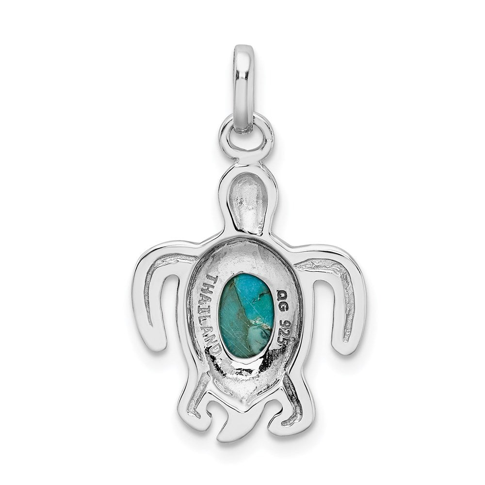 Sterling Silver Rhodium-plated Antiqued Reconstituted Turquoise Turtle Pendant