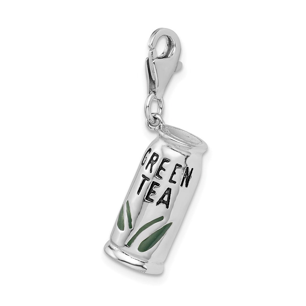 Amore La Vita Sterling Silver Rhodium-plated Polished 3-D Enameled Green Tea Beverage Charm with Fancy Lobster Clasp