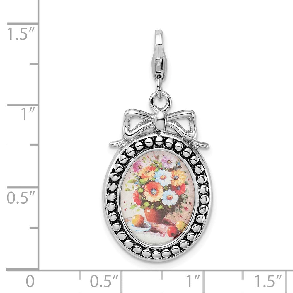 Amore La Vita Sterling Silver Rhodium-plated Polished 3-D Framed Bouquet Of Flowers Charm with Fancy Lobster Clasp