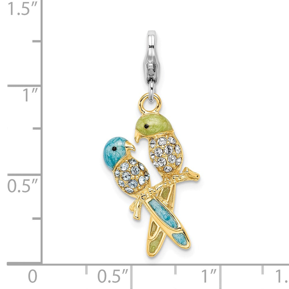 Amore La Vita Sterling Silver Rhodium-plated and Gold-plated Polished 3-D Glitter Enameled Crystal From Swarovski Love Bir...