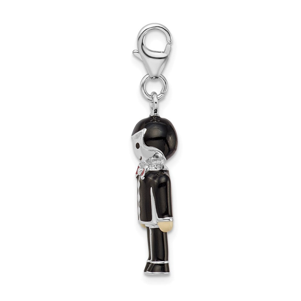 Sterling Silver Rhodium-plated w/ Lobster Clasp Black Enamel Groom Charm
