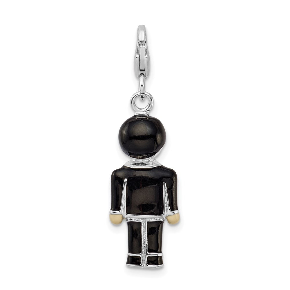 Sterling Silver Rhodium-plated w/ Lobster Clasp Black Enamel Groom Charm
