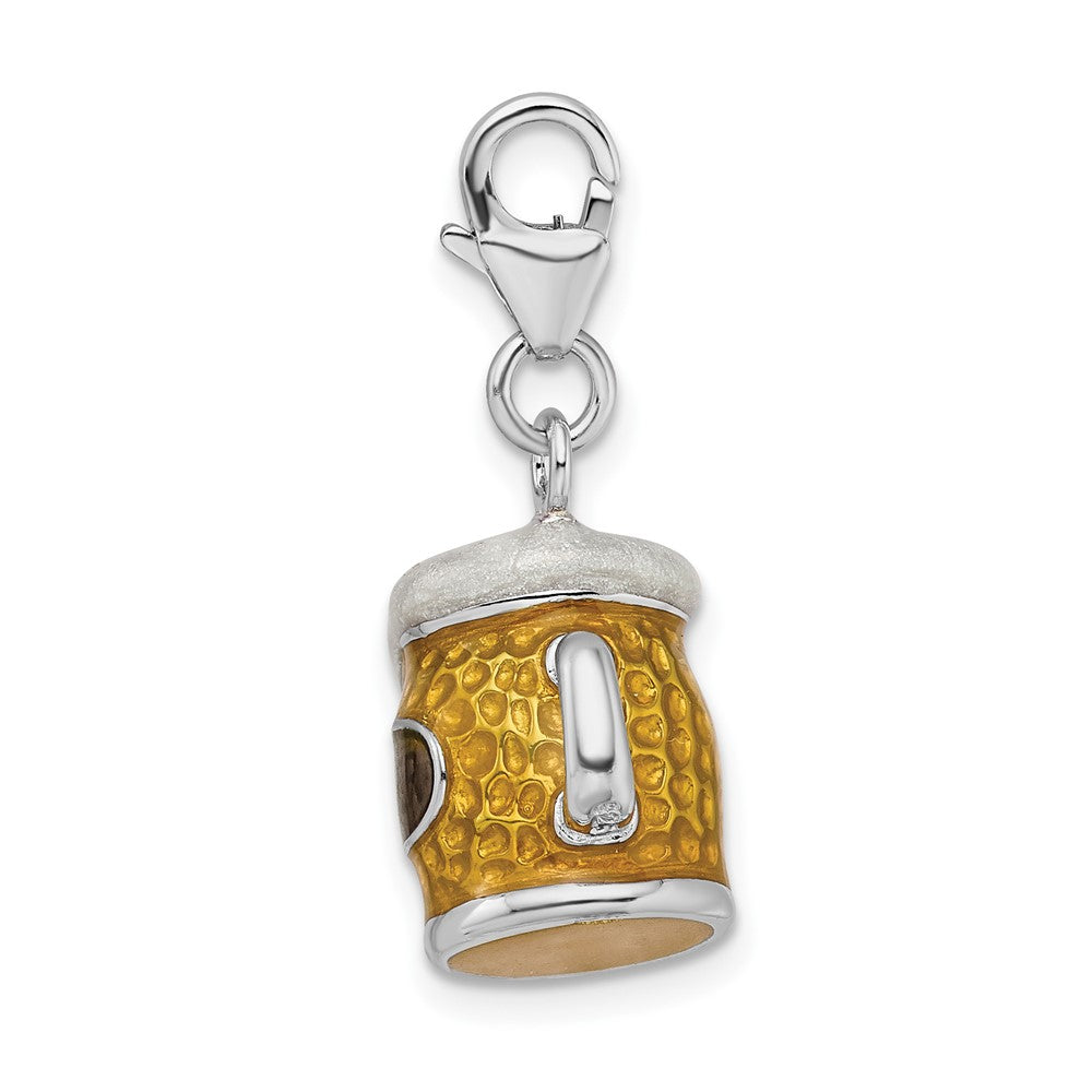 Amore La Vita Sterling Silver Rhodium-plated Polished 3-D Enameled BEER Mug Charm with Fancy Lobster Clasp