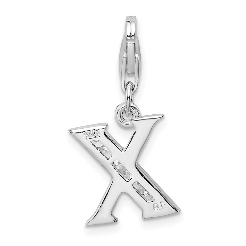 Amore La Vita Sterling Silver Rhodium-plated Polished CZ Letter X Initial Charm with Fancy Lobster Clasp
