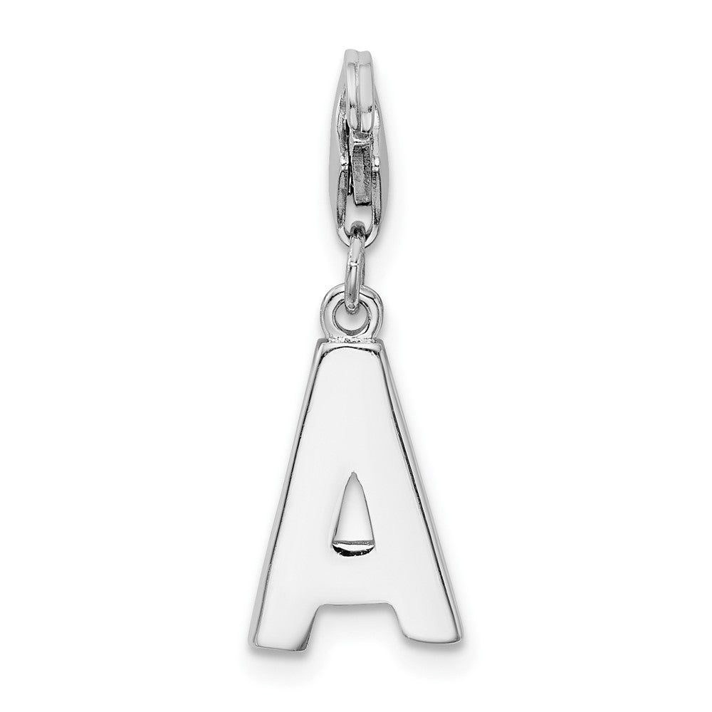 Amore La Vita Sterling Silver Rhodium-plated Polished CZ Letter A Initial Charm with Fancy Lobster Clasp