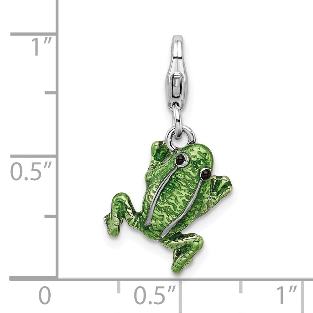 Amore La Vita Sterling Silver Rhodium-plated Polished 3-D Enameled Frog Charm with Fancy Lobster Clasp