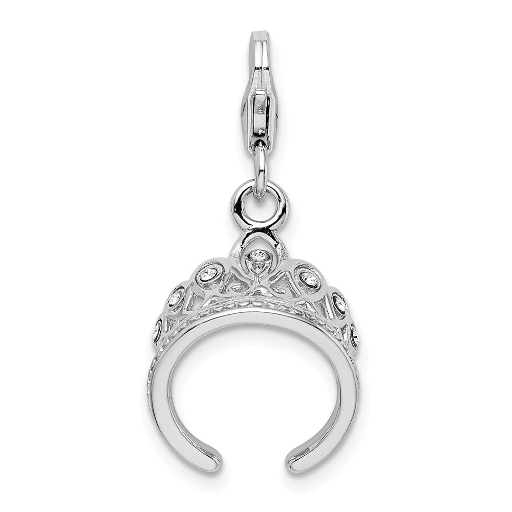 Amore La Vita Sterling Silver Rhodium-plated Polished 3-D Crystal From Swarovski Tiara Charm with Fancy Lobster Clasp