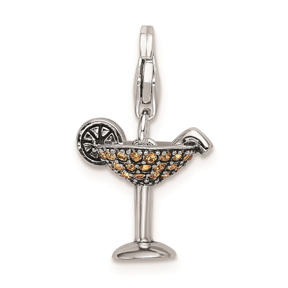 Sterling Silver RH Yellow Swarovski Martini Glass w/Lobster Clasp Charm