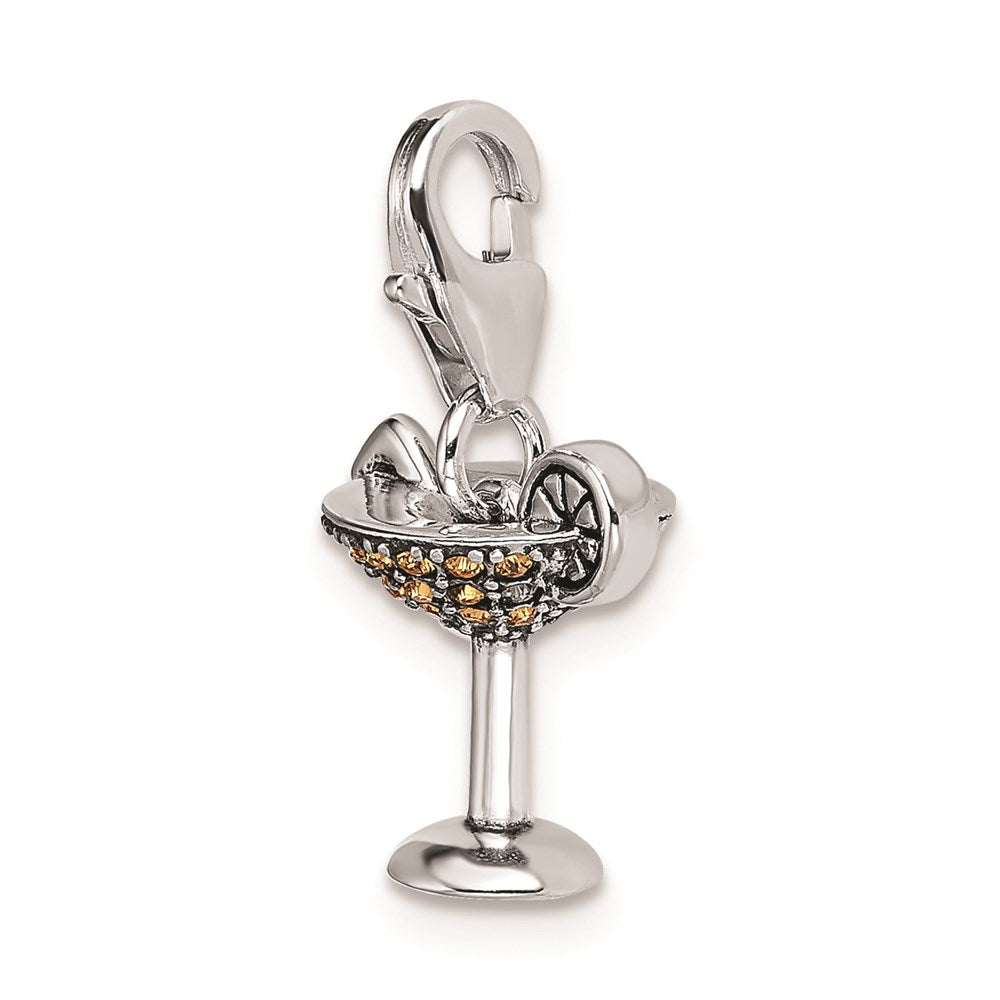 Sterling Silver RH Yellow Swarovski Martini Glass w/Lobster Clasp Charm
