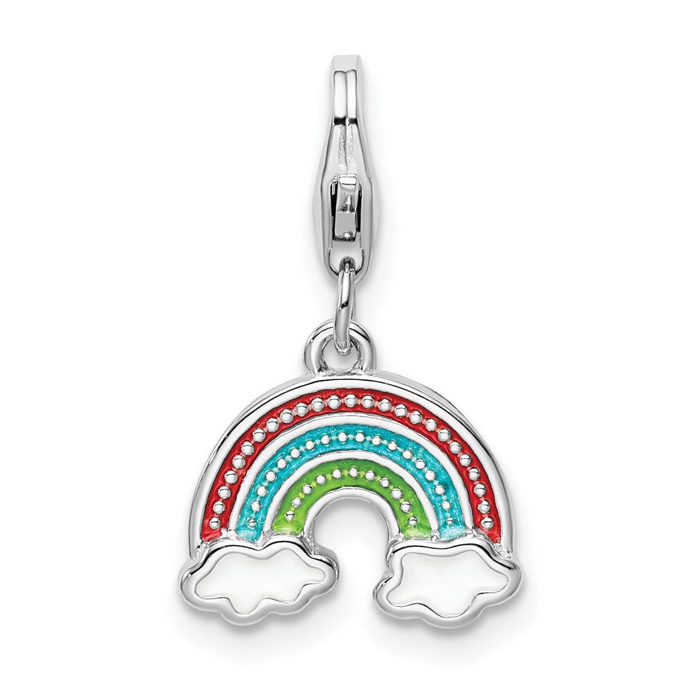 Amore La Vita Sterling Silver Rhodium-plated Polished Multi-colored Enameled Rainbow Charm with Fancy Lobster Clasp