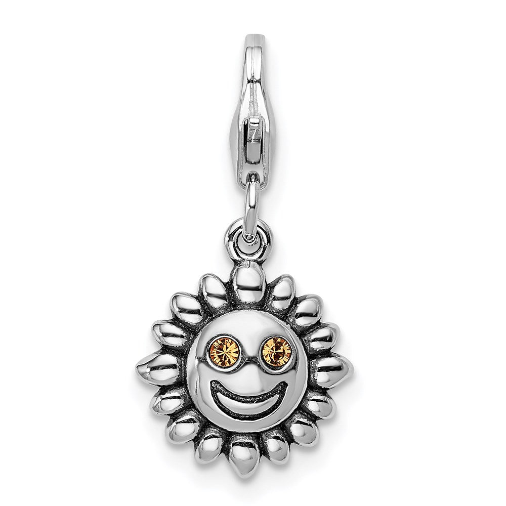 Amore La Vita Sterling Silver Rhodium-plated Polished 3-D Yellow Crystal From Swarovski Sun Charm with Fancy Lobster Clasp