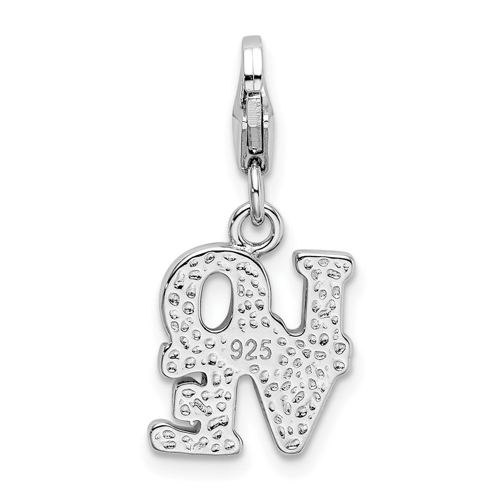Amore La Vita Sterling Silver Rhodium-plated Polished Red Enameled LOVE Charm with Fancy Lobster Clasp