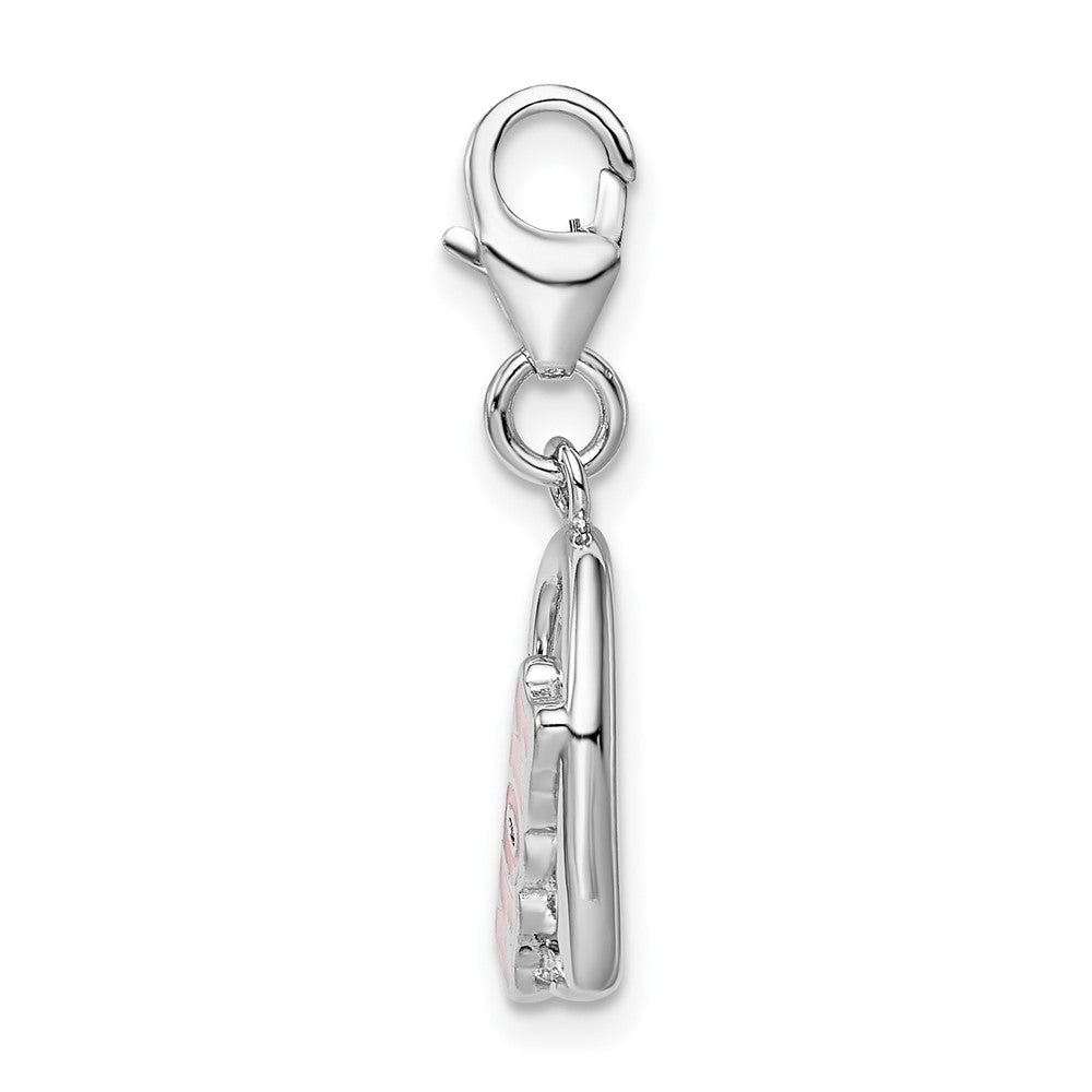 Amore La Vita Sterling Silver Rhodium-plated Polished Enameled with Crystal From Swarovski MOM Heart Charm with Fancy Lobs...