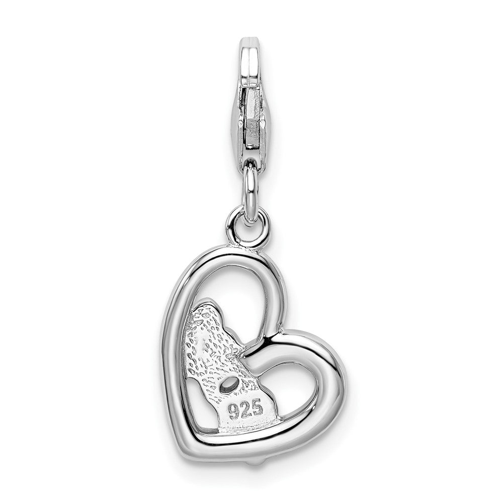 Amore La Vita Sterling Silver Rhodium-plated Polished Enameled with Crystal From Swarovski MOM Heart Charm with Fancy Lobs...