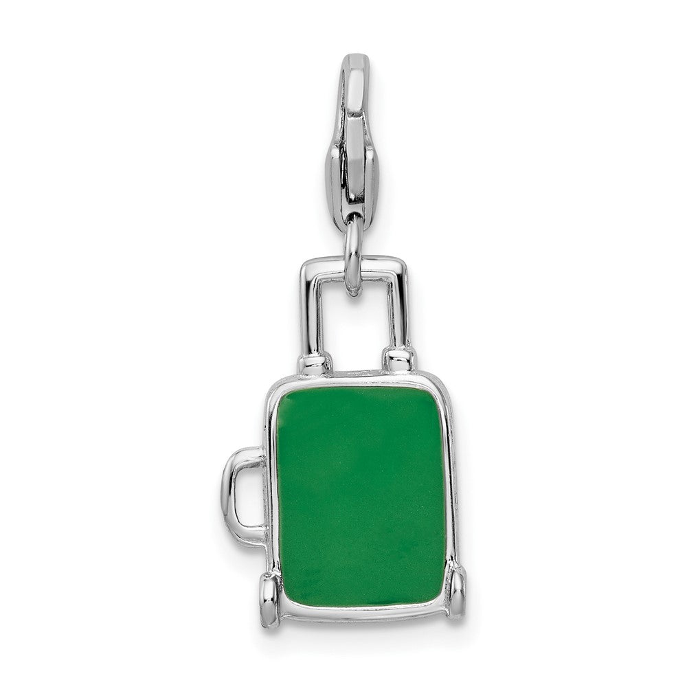 Amore La Vita Sterling Silver Rhodium-plated Polished 3-D Enameled Brazilian Flag Suitcase Charm with Fancy Lobster Clasp
