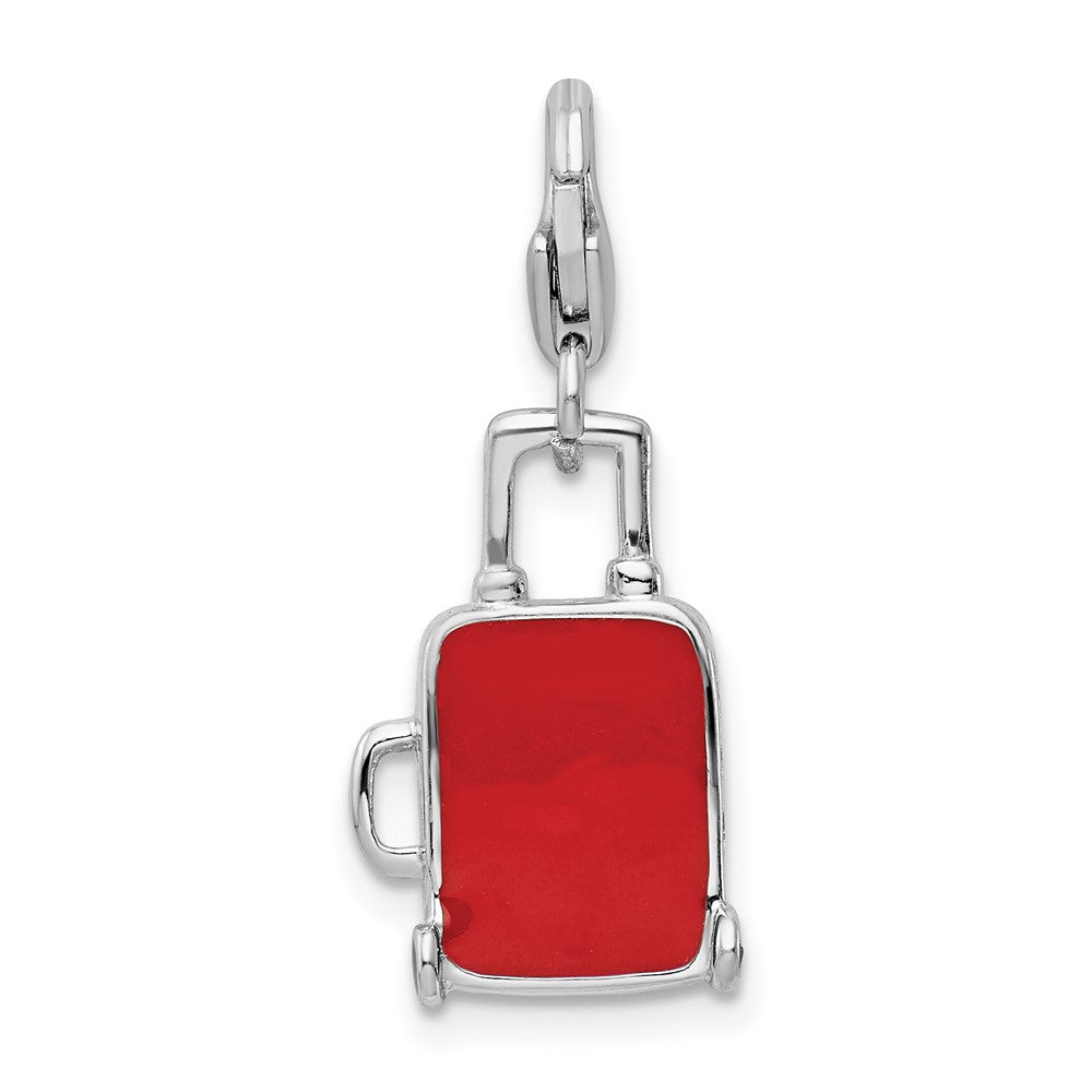 Amore La Vita Sterling Silver Rhodium-plated Polished 3-D Enameled Canadian Flag Suitcase Charm with Fancy Lobster Clasp