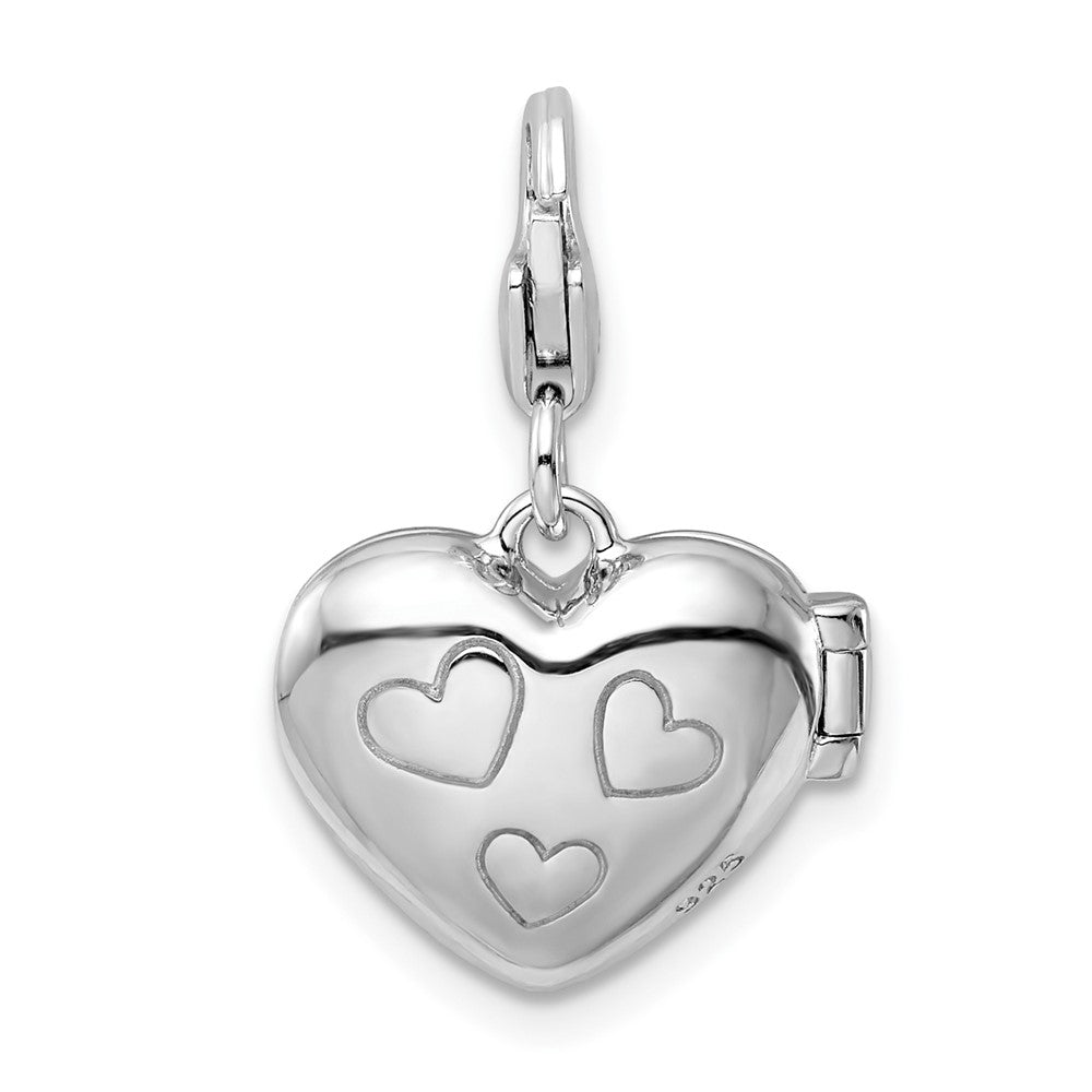 Amore La Vita Sterling Silver Rhodium-plated Polished 3-D Enameled CZ LOVE Heart Locket Charm with Fancy Lobster Clasp