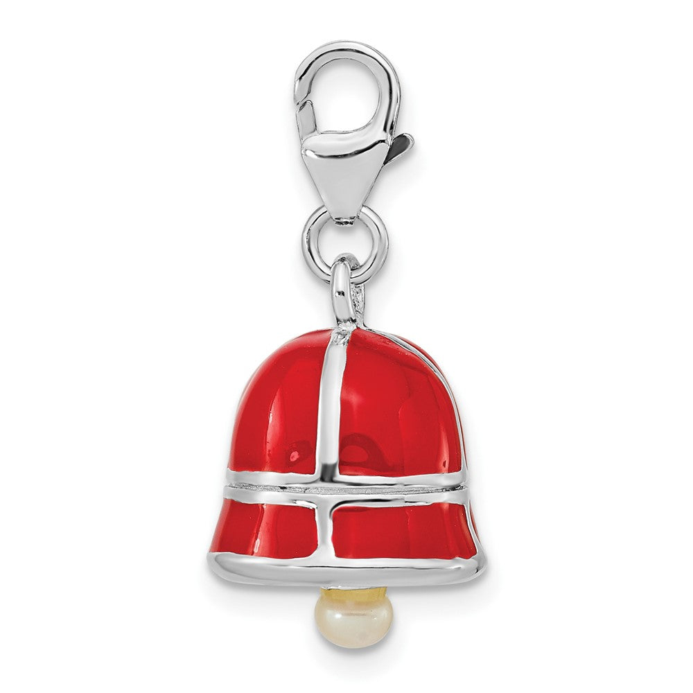 SS RH FW Cultured Pearl Red Enamel Bell w/Lobster Clasp Charm