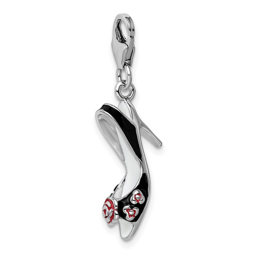 Amore La Vita Sterling Silver Rhodium-plated Polished 3-D Enameled High Heel Charm with Fancy Lobster Clasp