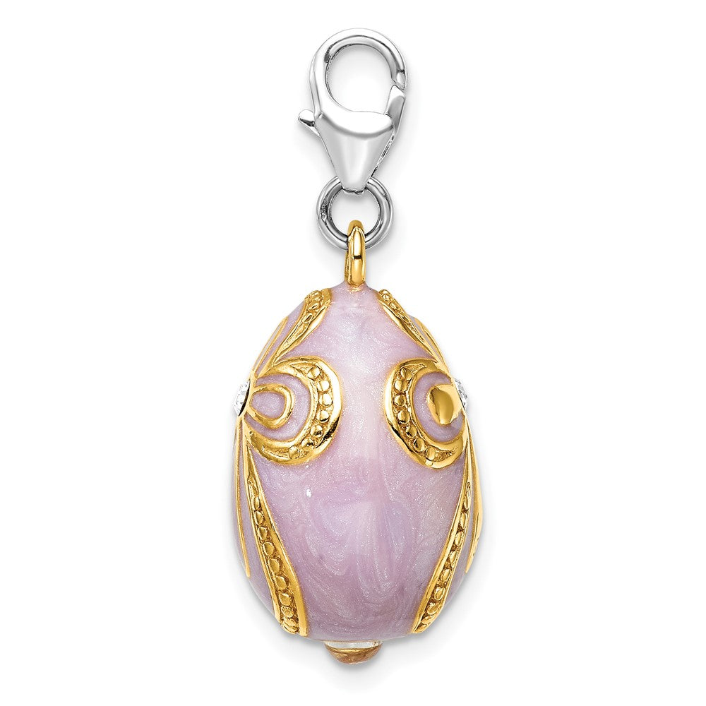 Amore La Vita Sterling Silver Rhodium-plated and Gold-plated Polished 3-D Crystal From Swarovski Enameled Pink Egg with Cr...