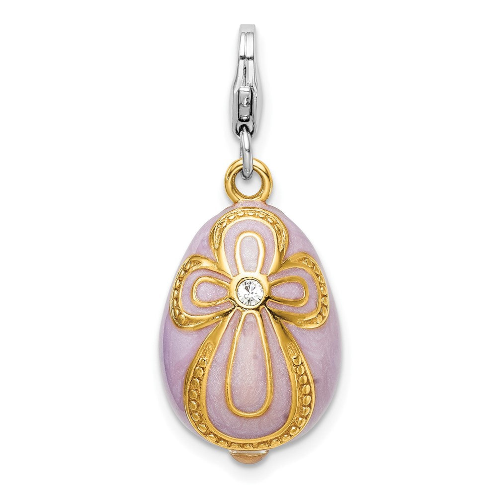 Amore La Vita Sterling Silver Rhodium-plated and Gold-plated Polished 3-D Crystal From Swarovski Enameled Pink Egg with Cr...