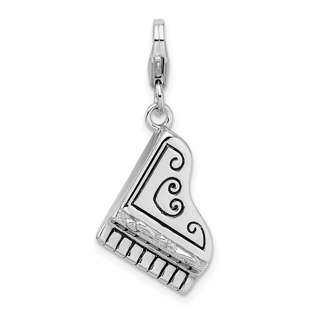 Amore La Vita Sterling Silver Rhodium-plated Polished 3-D Enameled Grand Piano with Heart Scroll Charm with Fancy Lobster ...