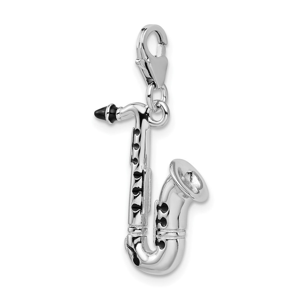Amore La Vita Sterling Silver Rhodium-plated Polished 3-D Enameled Saxophone Charm with Fancy Lobster Clasp