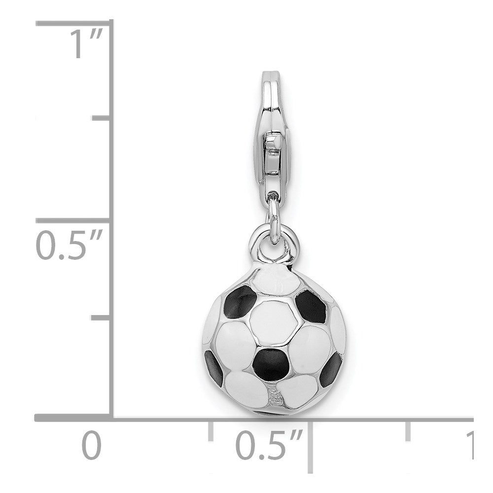 Amore La Vita Sterling Silver Rhodium-plated Polished 3-D Enameled Small Soccer Ball Charm with Fancy Lobster Clasp