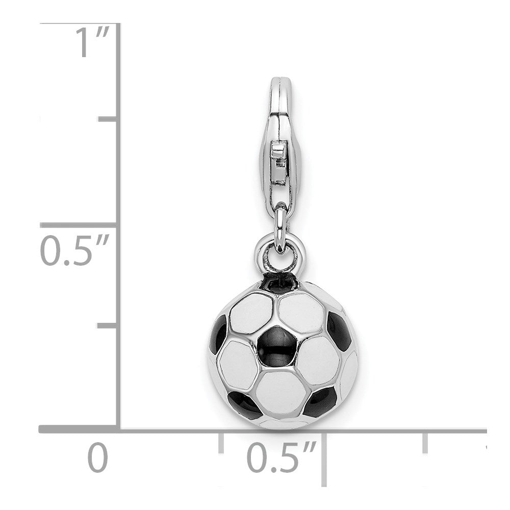 Amore La Vita Sterling Silver Rhodium-plated Polished 3-D Enameled Soccer Ball Charm with Fancy Lobster Clasp