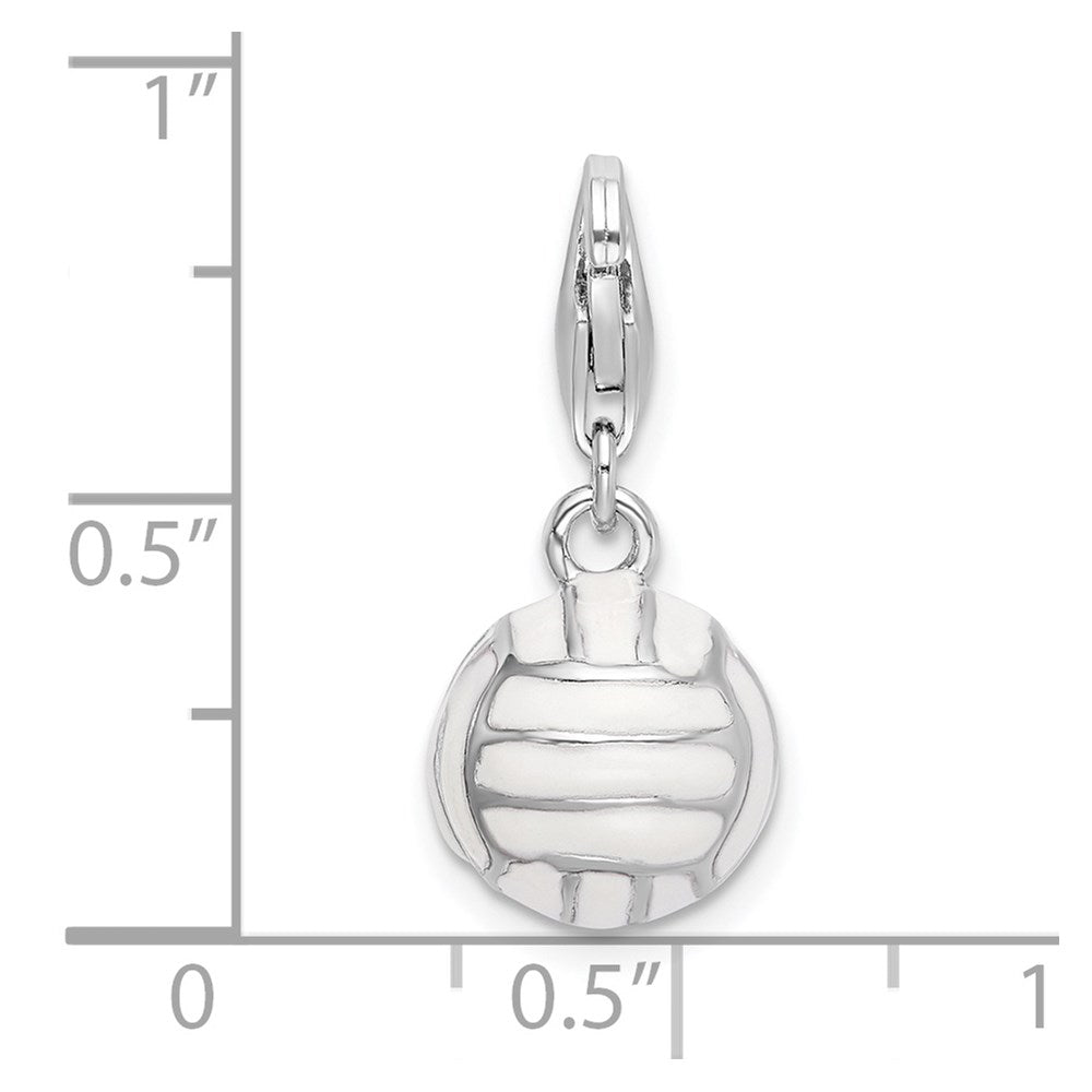 Amore La Vita Sterling Silver Rhodium-plated Polished 3-D Enameled Volleyball Charm with Fancy Lobster Clasp