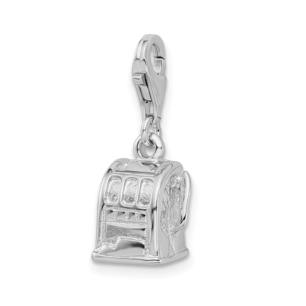 Amore La Vita Sterling Silver Rhodium-plated Polished 3-D Slot Machine Charm with Fancy Lobster Clasp