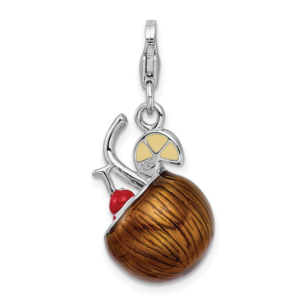 Amore La Vita Sterling Silver Rhodium-plated Polished 3-D Enameled Pina Colada Charm with Fancy Lobster Clasp