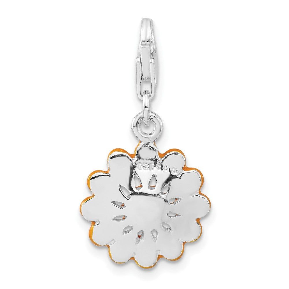 Sterling Silver Polished Yellow Enameled Flower w/Lobster Clasp Charm