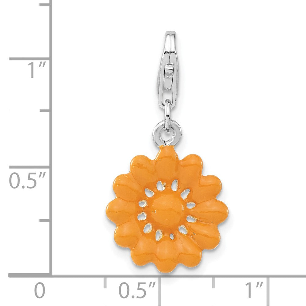 Sterling Silver Polished Yellow Enameled Flower w/Lobster Clasp Charm